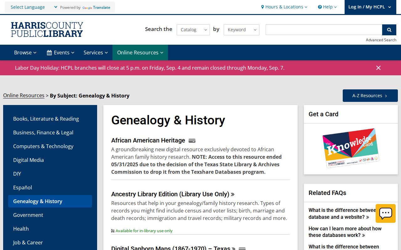 Atascocita city directory resources on HCPL genealogy and history